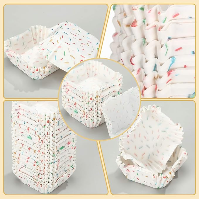 Tanlade 350 Pcs Square Mini Cupcake Liners Disposable Brownie Baking Pan Liners 1.77 Inch Paper Baking Cup for Cup and Cupcakes Party Supplies for Weddings Birthdays Bridal Showers(Confetti)