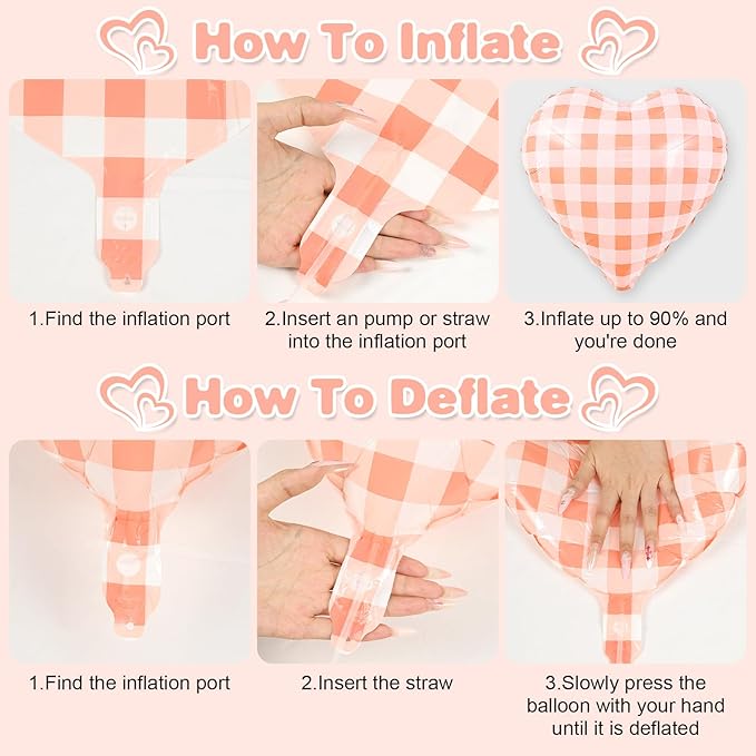 Red White Checkered Heart Balloons,12Pcs 18Inch Red Grid Heart Shaped Foil Helium Polyester Film Balloons for One Silly Goose Birthday Baby Shower Party Decorations