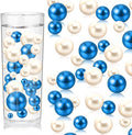 100PCS Blue White Faux Pearls Beads for Centerpiece Vases, Vase Filler Faux Pearls, No Holes Filler Beads for Party Anniversary Birthday Wedding Table Decor, 14/20/30mm