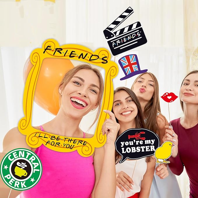 35pcs Friends Themed Party Photo Booth Props, Friends Selfie Frame with Friends TV Show Party Photo Props, Friends Themed Birthday Bachelorette Party Decorations Friends Party Supplies