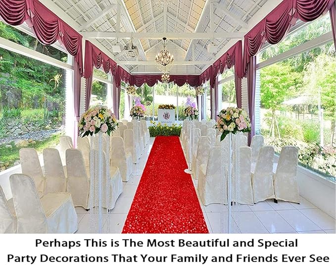 ShinyBeauty Aisle Runners for Wedding-3ftx15ft-Red Sequin Aisle Runners Fabric Wedding Aisle Runner Floor Runner Rug for Wedding Decor Supplies (3FTx15FT, Red)
