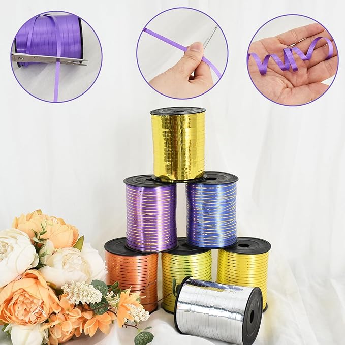 TONIFUL Curling Ribbon-Gold Gold Balloon Curling Ribbons-250 Yards Balloon String for DIY Decor,Gift Wrapping,Ribbons and Bows for Christmas New Year Birthday Gifts Graduation Supplies
