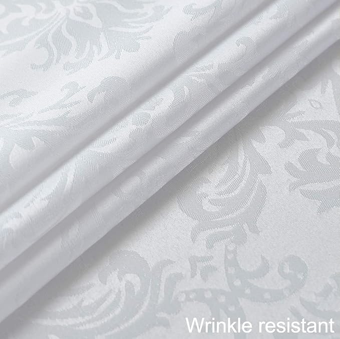 Rectangle Table Cloth - 60 x 84 Inch White Jacquard Tablecloths Damask Design Spillproof Wrinkle Resistant Shrinkproof Soft Tablecloth Polyester Oblong Table Cover for Kitchen Dinning Party Tabletop