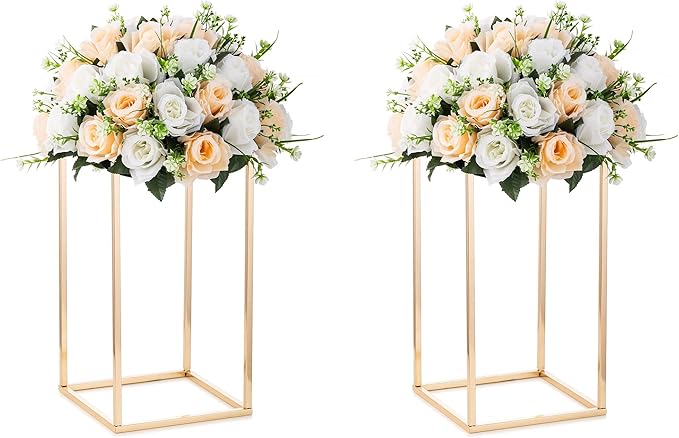 Gold Flower Stand for Table: 15.7” Tall Centerpiece Stand for Wedding Table Reception Floral Center Pieces with Home Decoration Party Event 2 PCS