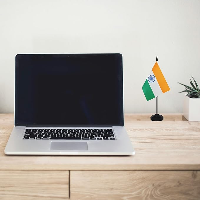 12 Pack India Desk Flags, Indian Desktop Flag, Small Miniature Office Flags with 12" Black Pole and Black Base, Offices, Classroom, Home, Festival Decoration (India)