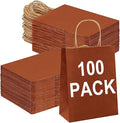 BAG BOX 100 Pack 8.25x4.3x10.6 Inch Orange Gift Bags with Handles,Bulk Kraft Paper Bags for Shopping, Retail, Merchandise, Wedding, Party Favors, Paper Grocery Sacks