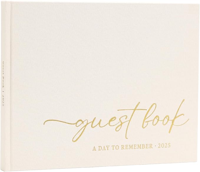 Elegant Guest Book for Wedding Reception, Beautiful Guestbook for Baby Shower and Wedding Decor, 100 Blank Pages for Sign in, Polaroid Pictures and Photos, Linen Cover (2025, Beige)