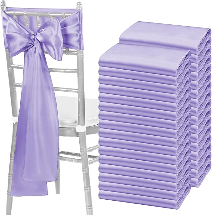 fani 120 PCS Lavender Purple Satin Chair Sashes Bows Universal Chair Cover for Wedding Reception Restaurant Event Decoration Banquet,Party,Hotel Event Decorations (7 x 108 inch)