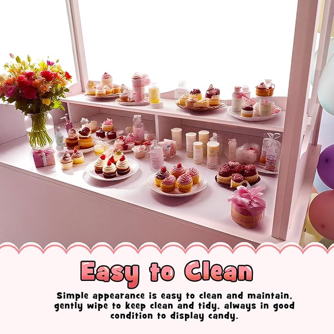 7FT Candy Cart Display Stand with Decorated Wheels, Dessert and Party Decoration Cart with 100 Ballons, Easy to Install Vintage for Parties, Birthdays, Weddings, (pink)
