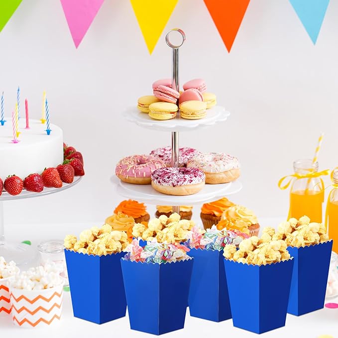 200 Pcs Popcorn Boxes Mini Paper Popcorn Box Cardboard Popcorn Container for Party Disposable Snack Candy Popcorn Bags Popcorn Holder for Birthday Wedding, 2.2 x 4.2 x 3 In (Navy Blue,Simple)