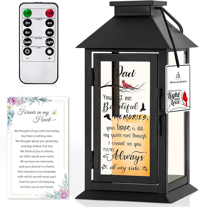 Memorial Lantern Bereavement Gifts in Memory of Loved One Memorial Gifts for Loss of Father Remembrance Sympathy Gifts for Loss of Loved One with LED Candle and Remote