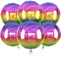 6Pcs Gradient Rainbow Round Foil Balloons, 22" Large Helium Colorful Ball Balloon, Metallic Multicolor Iridescent Mylar Balloon for Birthday Graduation Wedding Anniversary Disco Prom Party Decorations