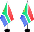 South Africa Desk Flag 12" Solid Pole Deluxe Set South African Flags Banner Mini Small South Africa Office Table Flags with Black Stand Base Desktop Decorations(2Pack)