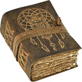 Urooj Handicraft 400 Page Book Of Shadows journal blank dream catcher with owl leather witchcraft books grimoire spell sketchbook college poetry personal notebooks (Owl 2)
