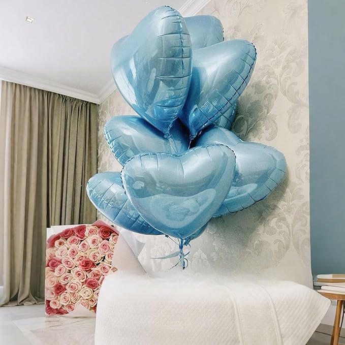 Baby Blue Heart Balloons,12Pcs 18 Inch Pastel Blue Foil Love Heart Shaped Balloons for Light Blue Birthday Party Wedding Engagement Anniversary Baby Shower Valentines Day Decorations