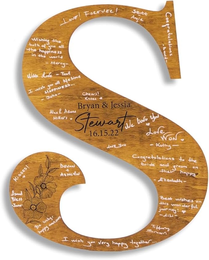 Wedding Guestbook Sign for Couple - Personalized Wooden Guest Book Alternative, Custom Round Rustic Wedding Decoration with Names & Date