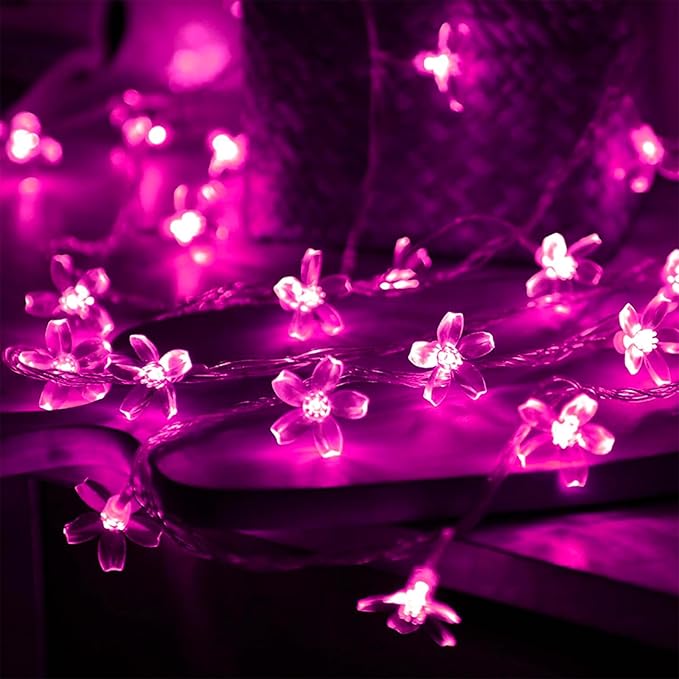 Hot Pink Aesthetic Flower Lights String Indoor Decorations, 33Ft 100 LED Decorative Tree Bedroom Window Hanging Fairy Cherry Blossom Lights for Valentine's Day, Wedding Party, Christmas Decor