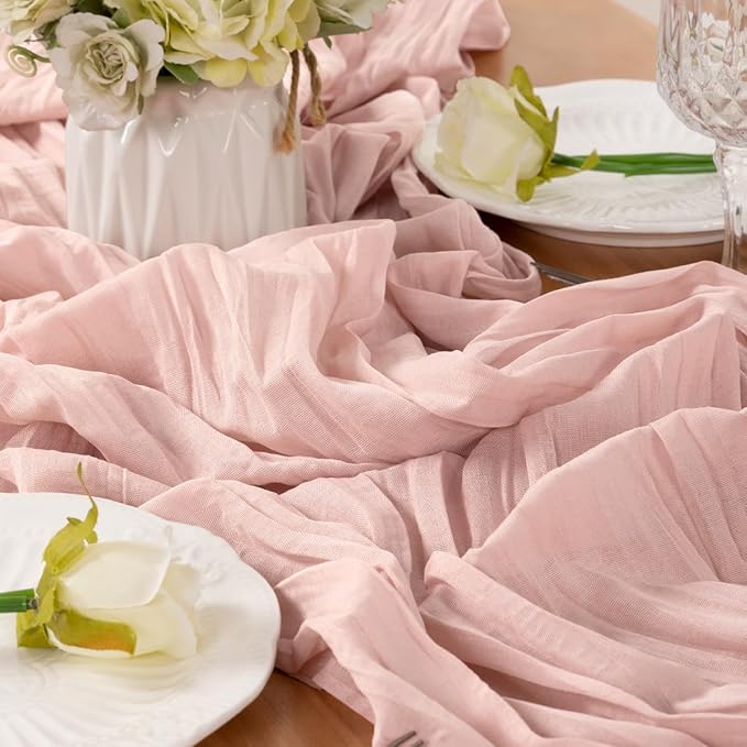 Dusty Pink Table Runner Cheesecloth Table Runner 10FT Farmhouse Table Runners 120 Inches Fall Table Decor Dining Room Centerpiece Wedding Boho Baby Shower Birthday