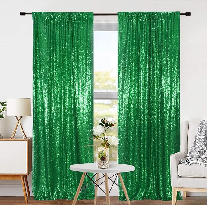 Eternal Beauty 4 PCS Sequin Backdrop Curtain, Sequin Wedding Backdrop for Christmas Party, Birthday (Green 2FTx8FT)