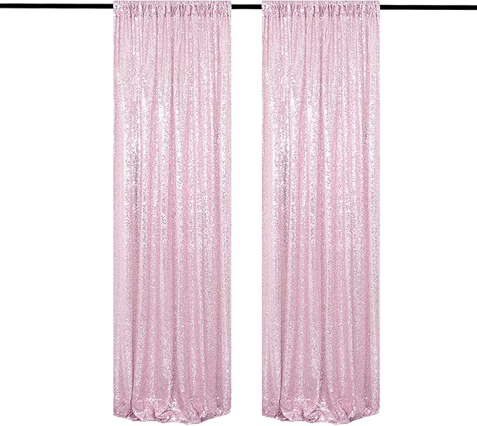 Pink Sequin Backdrop Curtains 2 Panels 2FTx8FT Glitter Drapes Sparkly Pink Photo Backdrop Party Wedding Baby Shower Curtain Sparkle Photography Background