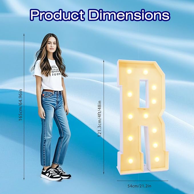 4FT Marquee Plastic Letters R - Light up Letters Are Made from Corrugated Plastic Board - Quick Assembly Without Tools, Disassembled Components Can Be Used for Garage Sale Signs, Yard Sale Signs