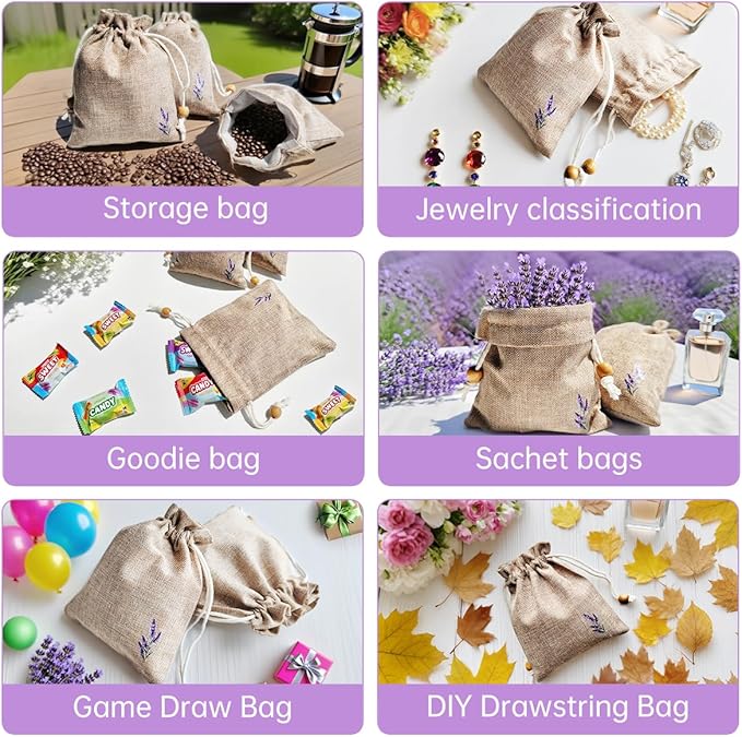 Daclubmenxy D&C 20PCS Sachet Bags Empty for Lavender, Burlap drawstring bags, Jewelry Pouches 4.5'' x 6.0'' Drawstring Gift Bags for Wedding, Christmas, Party Favor Bags (Brown, 4×6in)