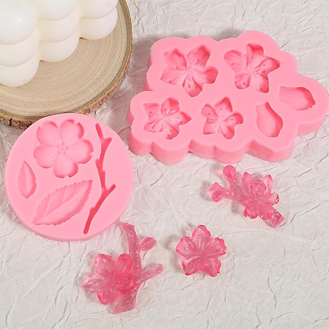 4 Pcs Plum Blossom Fondant Molds, Flower Chocolate Silicone Mold, for Wedding Cake Decoration Cupcake Topper Dessert Table Biscuit Candy Resin Clay Modeling, Reusable Kitchen Baking Mold