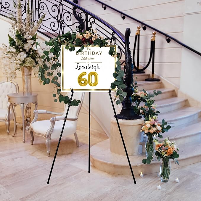 PUJIANG Easel Stand for Signs,63" Easels for Displaying Pictures, Display Easels for Wedding Sign Poster, Metal Floor Standing Easel,Folding Art Easel for Painting, Welcome Sign Stand with Case