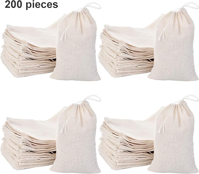 Tatuo 200 Pack Muslin Bags Burlap Drawstring sachet Bags Multipurpose Canvas Linen Pouch for Tea Jewelry Wedding Party Favors Storage