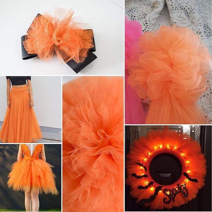 Orange Tulle Fabric Rolls 6 Inch by 200 Yards (600 feet) Fabric Spool Tulle Ribbon for DIY Orange Tutu Bow Baby Shower Birthday Party Wedding Decorations Craft Supplies