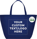DISCOUNT PROMOS Custom Southern Style Grocery Tote Bags Set of 100 - Personalized Bulk Pack, Reusable Grocery & Shopping Bags - Great for Travel, Business Promotions - Navy Blue - 20"X13"X8"