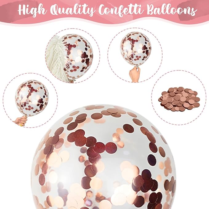 Dusty Pink and Rose Gold Balloons, 12In Retro Blush Pink Beige White Balloons with Metallic Rose Gold Confetti Latex Balloons Set for Girls Women Birthday Baby Bridal Shower Wedding Party Decorations