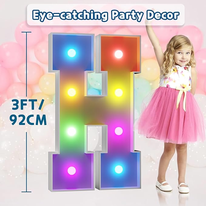 imprsv 3FT Colorful Marquee Light Up Letters G, 18 Colors Large Light up Letters Alphabet Sign with Remote, Big Marry Me Sign, Birthday Party Decorations Baby Shower Anniversary Wedding Decoration
