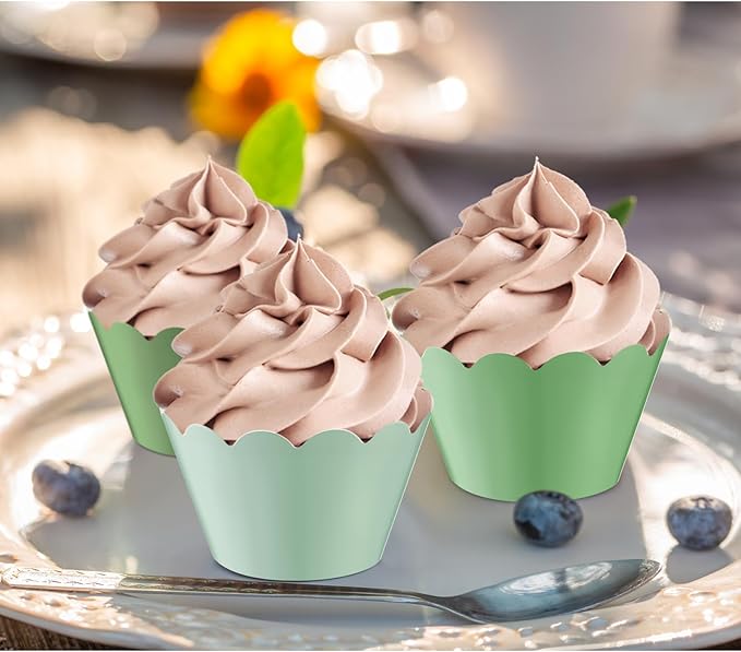Domensi 100 Pcs Sage Green Cupcake Wrappers Rustic Cupcake Liners Baking Cups Baking Liners for Spring Summer Wedding Bridal Baby Shower Birthday Party Supplies Dessert Decoration