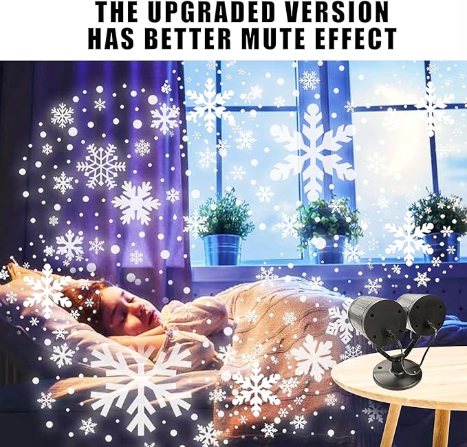 Christmas Snowflake Projector Lights Outdoor - Double Head Dynamic Snowflake Projector Lights with Waterproof Holiday Decorative Lighting for Indoor Outdoor, Xmas, Party, Yard Wall Decor