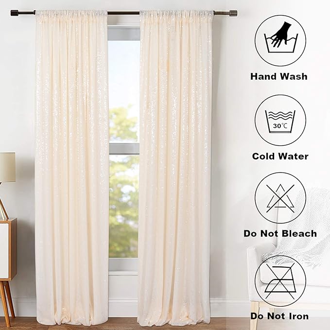 ShinyBeauty Sparkle Backdrop Curtain Ivory 2 Panels Set Sequin Photo Backdrop 2FTx8FT Sequin Backdrop Curtain Pack of 2-1220S