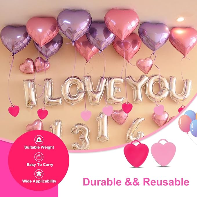 40PCS Balloon Weights Plastic Heart Shaped Balloon Pendants Wedding Birthday Party Balloons Accessories For Helium Balloon Decoration(RoseRed & Pink)