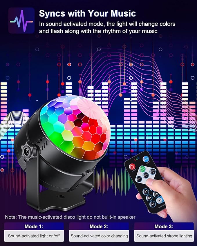 Luditek 2-Pack Sound Activated Party Lights with Remote Control, Disco Ball Light, DJ Strobe Lamp for Home Room Dance Party Supplies White Elephant Gifts Birthday Christmas Halloween Party Decorations