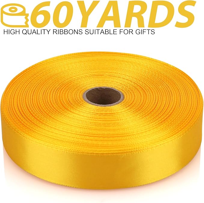 Yellow Ribbon 7/8 Inch 60 Yards Satin Craft Ribbon-Single Face Polyester Ribbon for Handmade Roses,Gift Wrapping,Timeless Flower,Bouquets,Wedding and Party Decoration