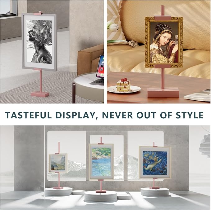 Tabletop Picture Frame Stand, Adjustable for Frames Up to 29" H, Frame Holder Stand Table Easels for Display, Metal Standing Easel Display Stand for Picture Frames, Artwork, Canvas (Pink)
