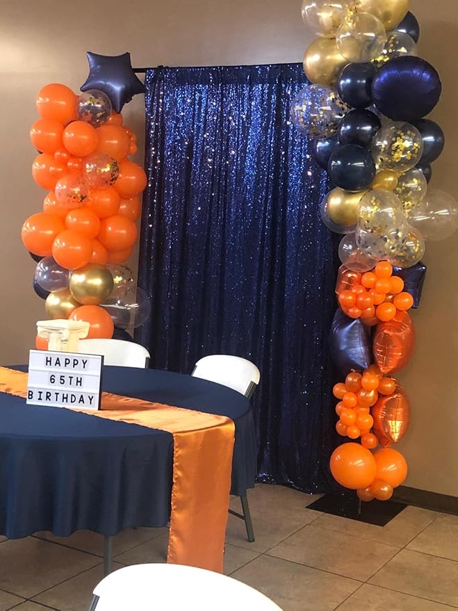 Navy Blue Sequin Backdrop Curtains 4 Panels 2FTx8FT Glitter Navy Blue Photo Backdrop Party Wedding Baby Shower Curtain Sparkle Photography Background Backdrop