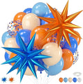 Blue and Orange Balloons, 12 Inch Orange Light Blue Nude Dark Blue Confetti Balloons with Star Foil Balloon for Boys Birthday Party Baby Shower Graduation Decorations