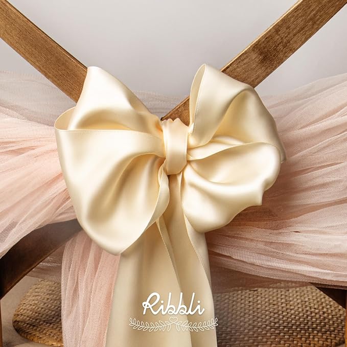 Ribbli Cream Satin Ribbon 4 Inch Wide Cream Ribbon for Wedding Chair Sash Grand Opening Ceremony Big Bows Gift Wrapping Floral Crafts Cake Decor-Double Faced Satin Continuous 10 Yards