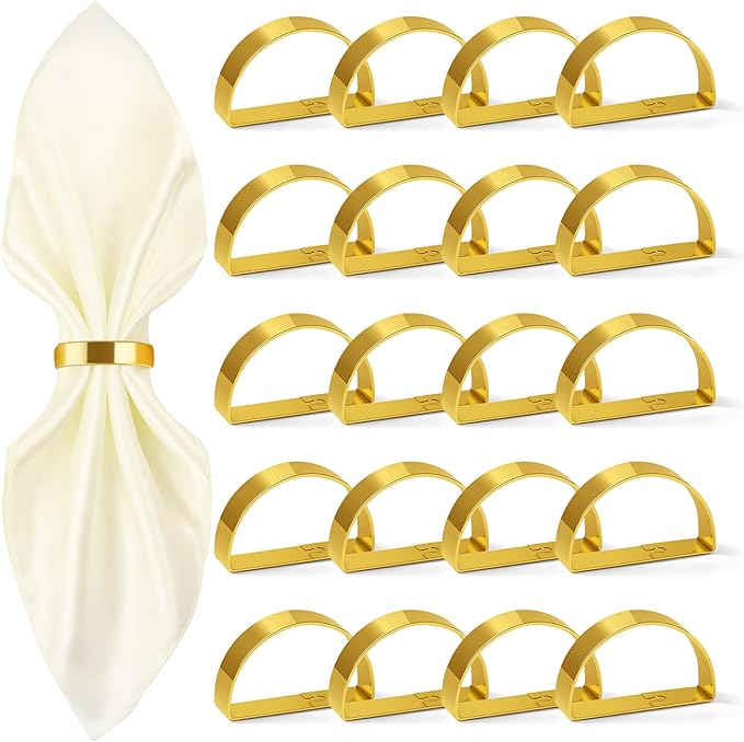 20PCS Gold Napkin Rings Iron Material Bright Gold Napkin Holder, Fall Thanksgiving Christmas Easter Napkins Rings for Daily Table Decor Wedding, Banquet, Party