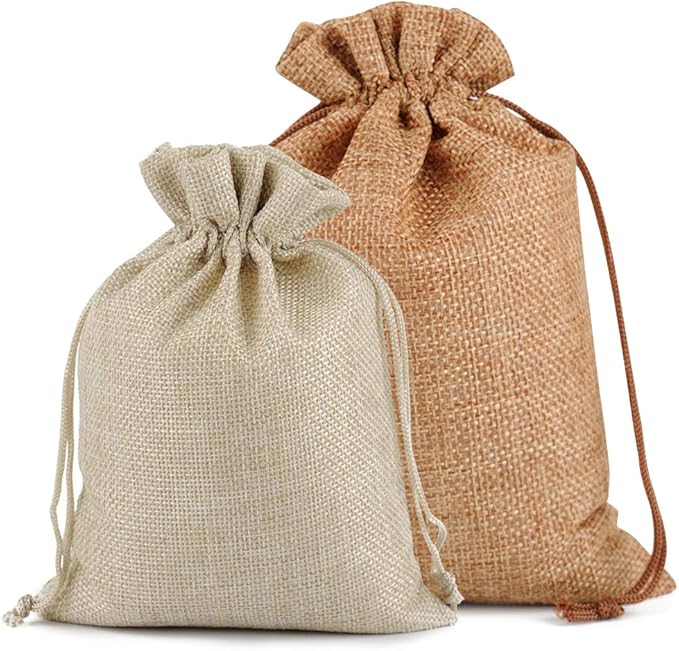 Lucky Monet 25/50/100PCS Burlap Gift Bags Wedding Hessian Jute Bags Linen Jewelry Pouches with Drawstring for Birthday, Party, Wedding Favors, Present, Art and DIY Craft (50Pcs, Cream, 3” x 4”)