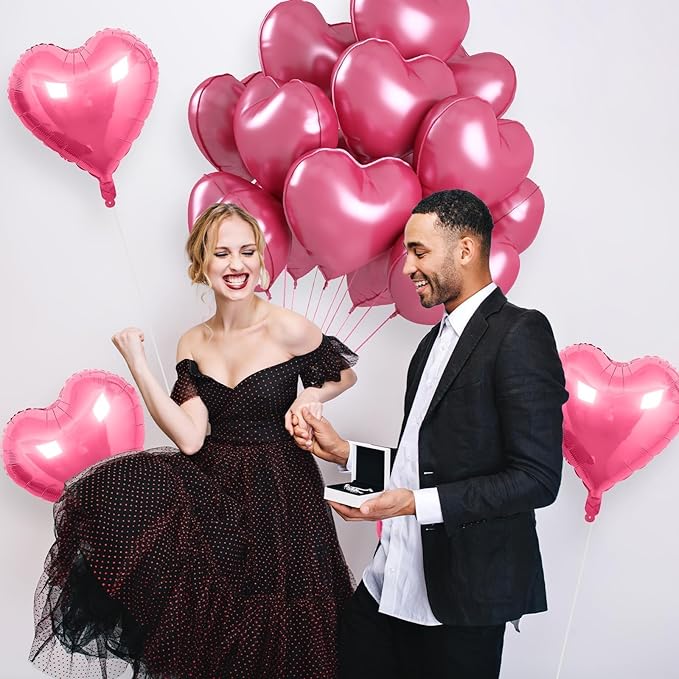 12 Pcs Heart Balloons, 18 inch Pearl Pink Heart Shaped Balloons, Big Helium Balloon, Love Foil Balloon for Wedding Baby Shower Anniversary Backdrop Valentine Party Decorations