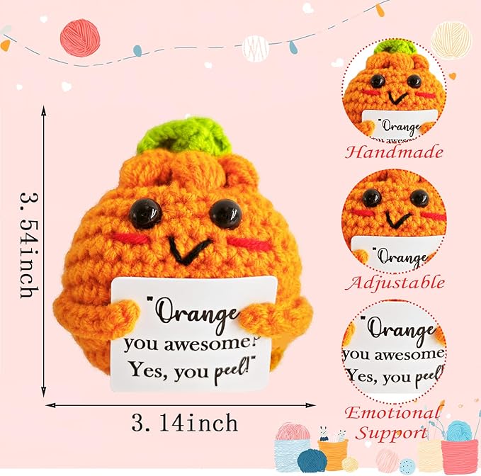 Emotional Support Crochet Orange,Lovely Gift for Kids,Friends,Mom,Dad,Grandpa,Grandma,Colleagues,Classmates,Graduation Gift,Positive Orange,Home Office Decoration