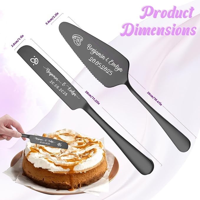 Custom Wedding Cake Knife and Server Set,Personalised Cake Serving Kit,Engraved Cake Cutting Set for Wedding,Personalized Gift for Anniversary, Valentine's Day Birthday or Christmas