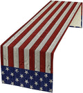 American Flag Table Runner, 4th of July USA Rustic Vintage Wooden Blue Red Stars Stripes Print Table Runner for Farmhouse Kitchen Dining Table Decor, 13x108inch