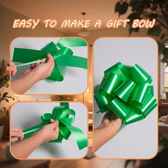 6 Pcs 6 Inch Green Pull Bows, Perfect for Gift Wrapping, Gift Wrapping Baskets Wedding Christmas Party Decorations, Crafts – Quality Pull Bows for Gifts and Decorations